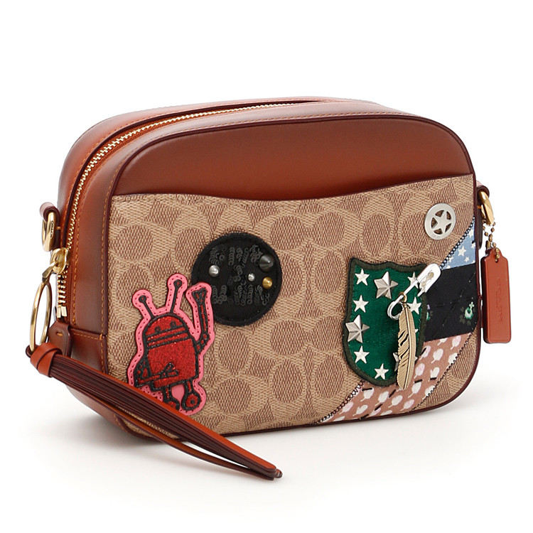 coach/蔻驰 女士拼色皮质logo贴片相机包/单肩斜挎包 31065