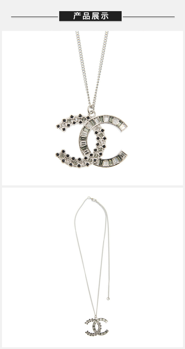 chanel 香奈儿 女士银色金属logo装饰项链 a96983blk