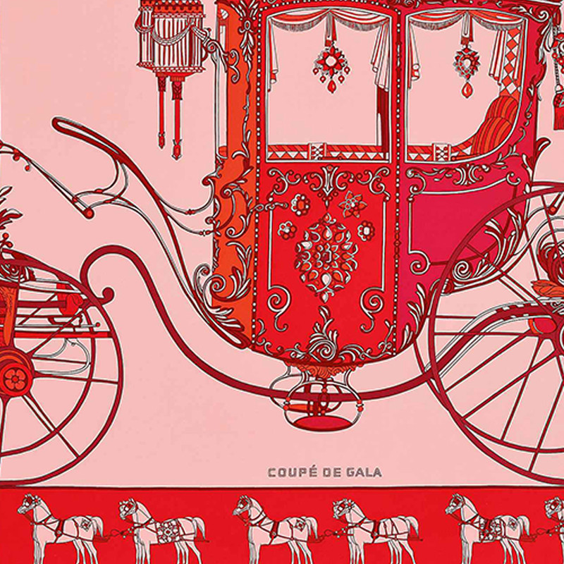 hermes/爱马仕 "华丽的马车"女士90厘米水洗方巾 浅粉色/红色/波尔多