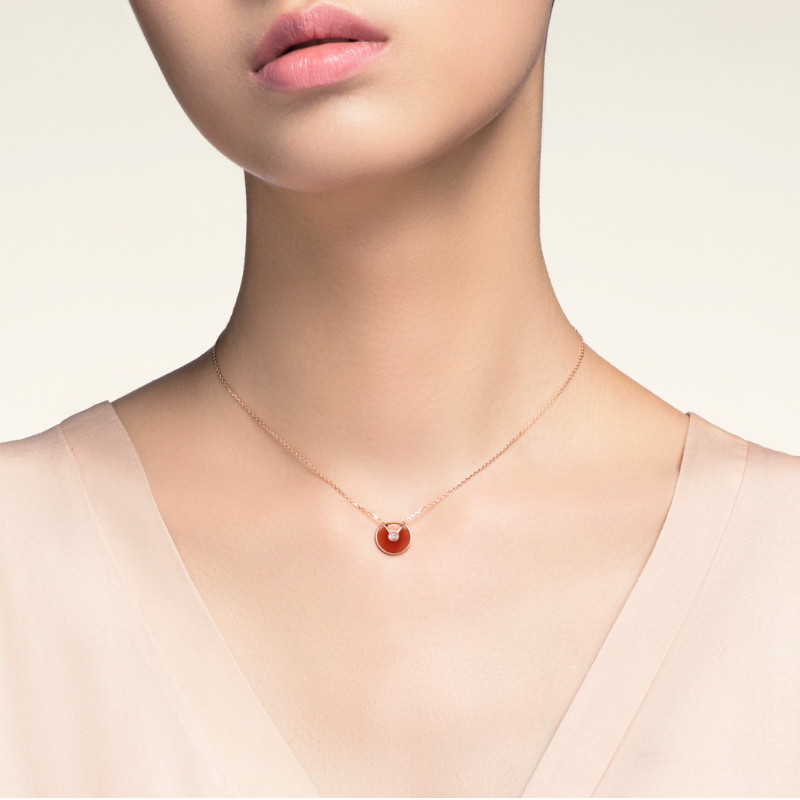 cartier/卡地亚 超小号款 玫瑰金色配红玉髓,钻石项链 b7224518