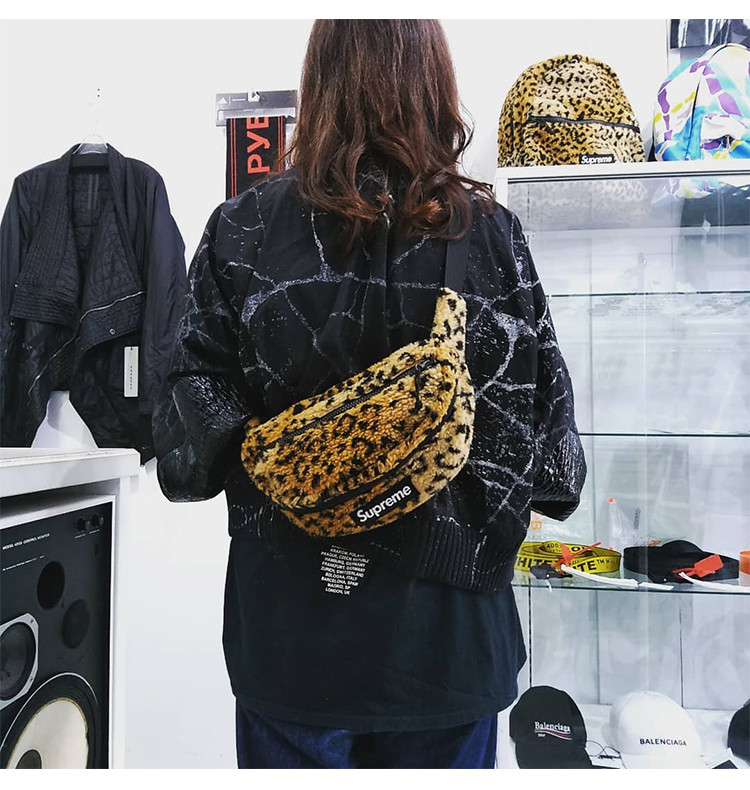 【限量款】supreme 17fw leopard fleece waist bag 抓绒 豹纹 腰包