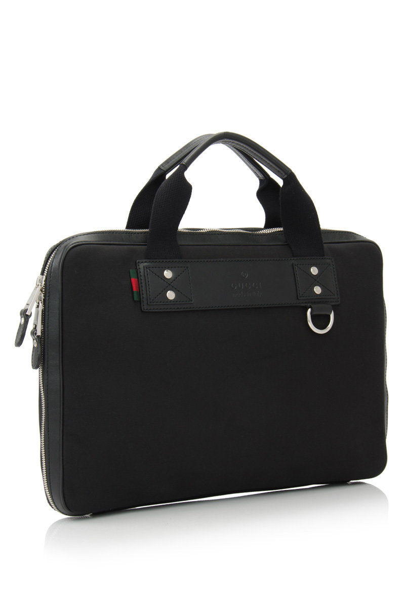 瑕疵折扣 gucci/ 古驰 男女士黑色帆布配皮公文包 电脑包 281438f567n