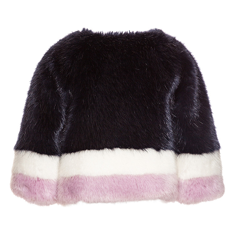 monnalisa/monnalisa 女童双色条带仿皮草波蕾若外套