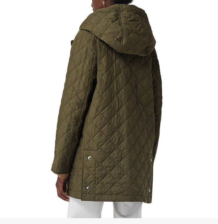 burberry/博柏利 女士军绿色菱形绗缝连帽大衣棉服棉衣【正品 价  