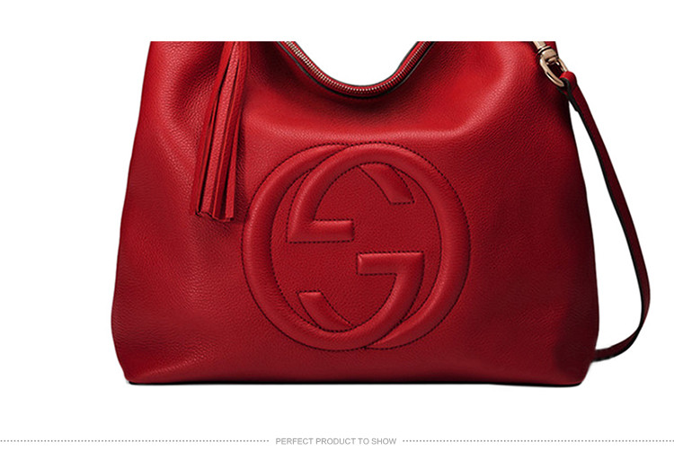 gucci/古驰 女士logo流苏大号红色真皮提挎两用包 soho #408825 a7m0g