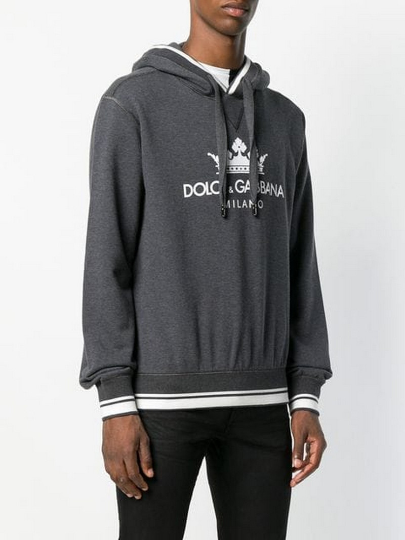 &gabbana/杜嘉班纳18秋冬服装 男士深灰色棉质皇冠字母印花连帽卫衣