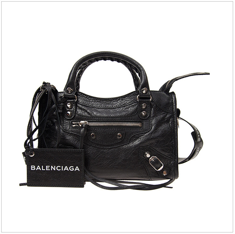 balenciaga 巴黎世家 18秋冬 女士黑色羊皮铆钉机车手提包单肩斜挎包