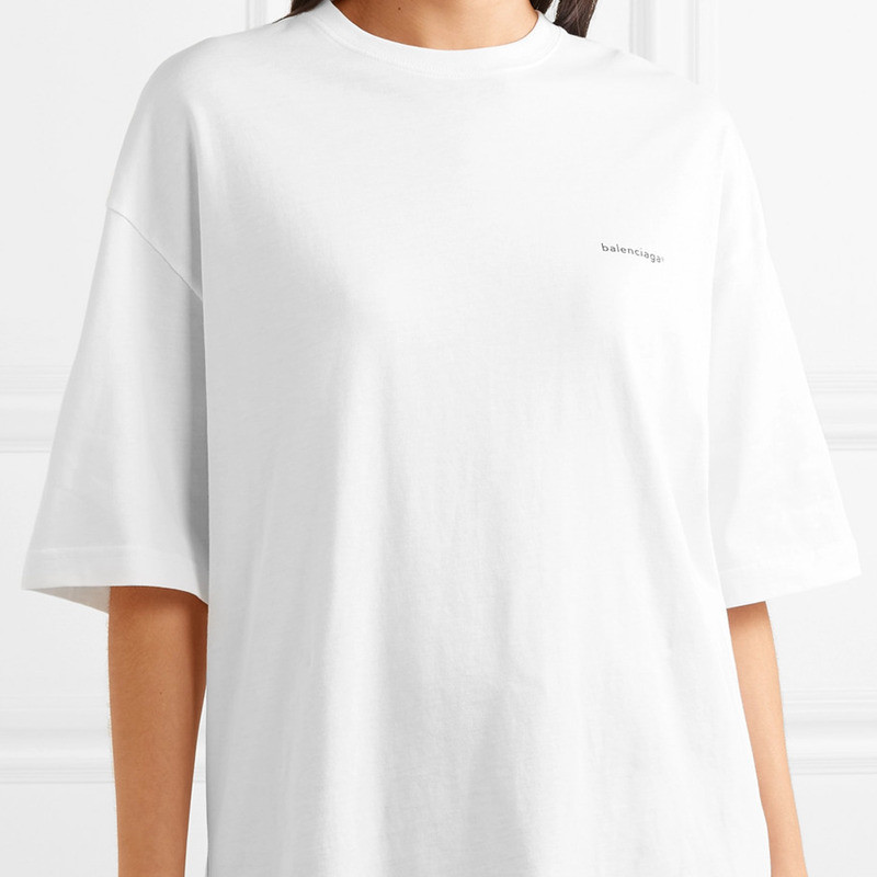 balenciaga/巴黎世家 女士白色纯棉圆领印花标志短袖t恤