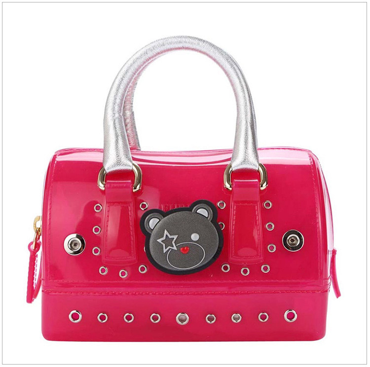 furla/芙拉 candy rock系列 女士玫红色pvc小熊装饰手提斜挎包