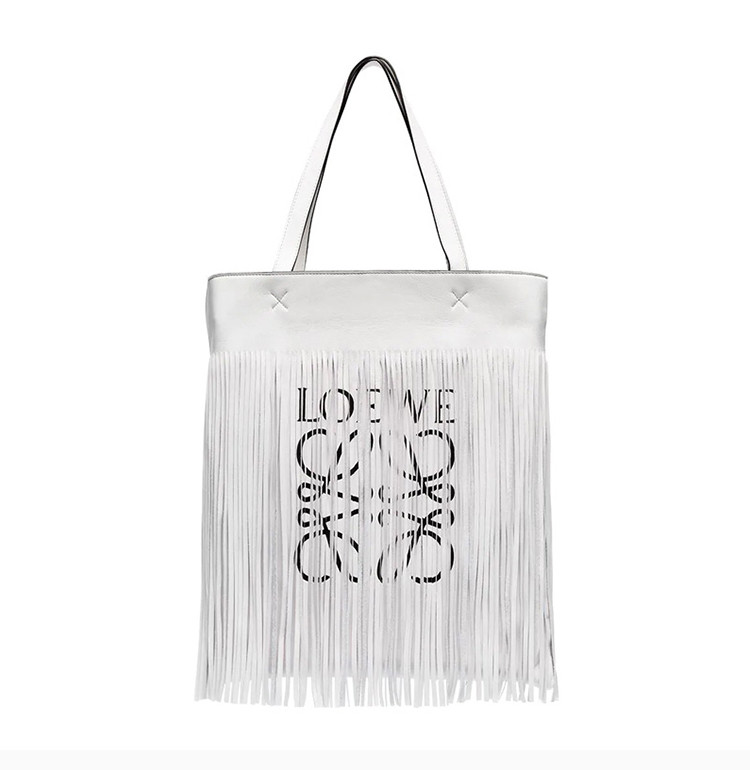 【包邮包税】loewe 罗意威 女士白色羊皮logo标识流苏手提包