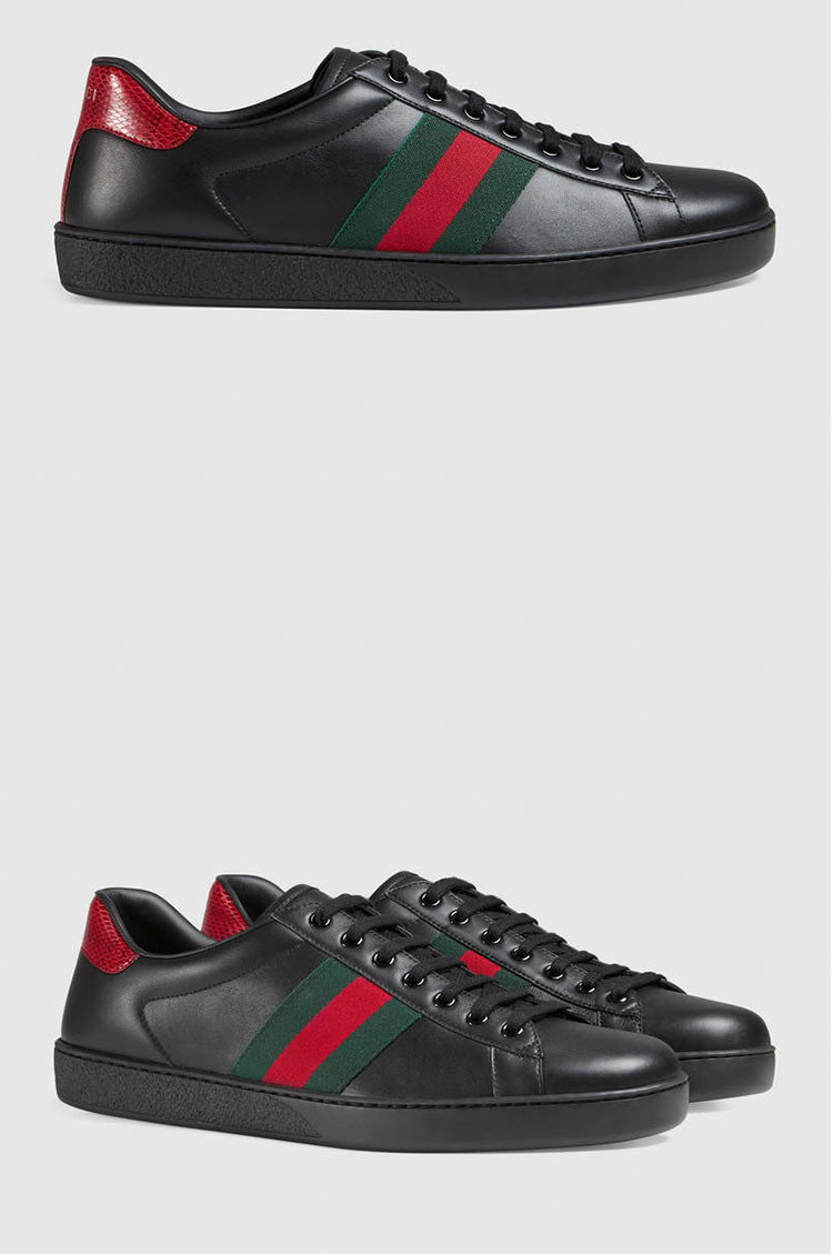 gucci/古驰 男士绿红条纹黑色小白鞋 板鞋 386750 a38d0 1078