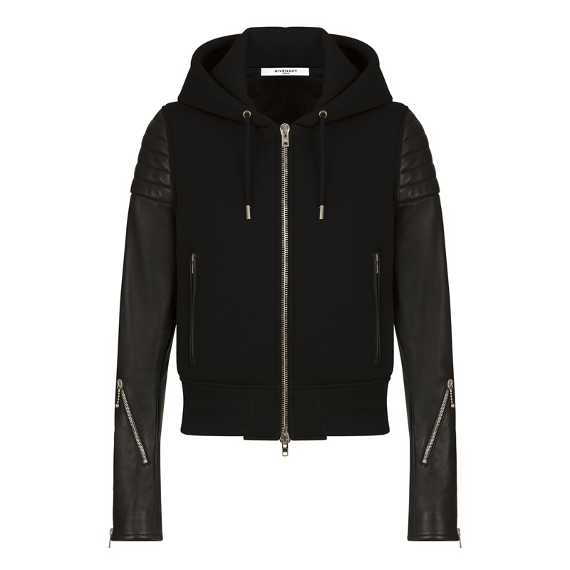 givenchy/纪梵希 女士黑色氯丁橡胶拉链夹克皮衣 17x3733421-001