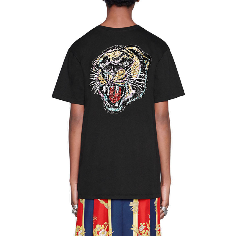 gucci/古驰 19春夏新款女士黑色纯棉圆领鳞片标志短袖t恤 492347xjarn