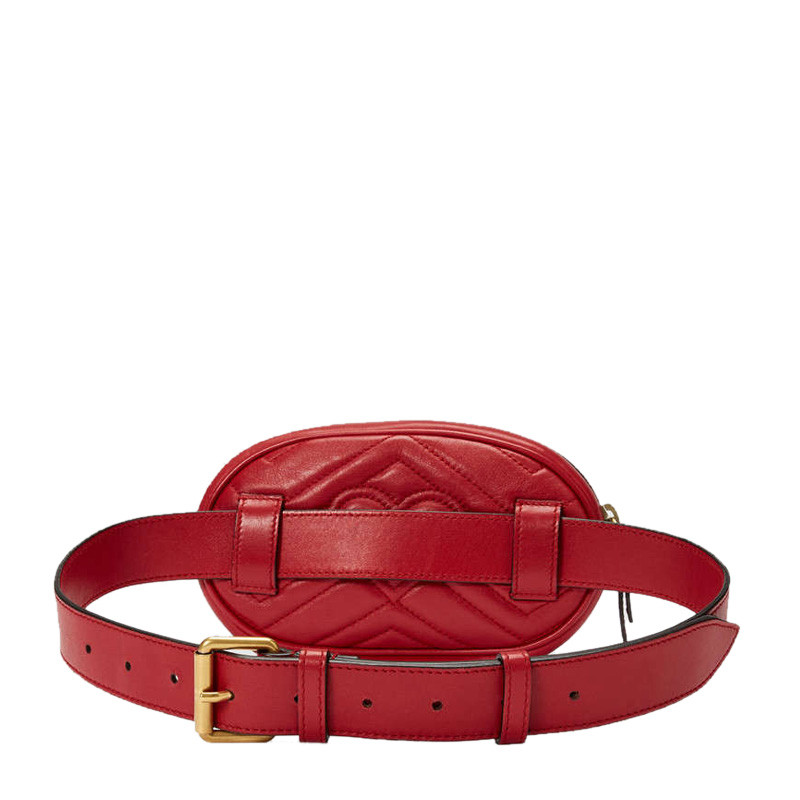 gucci/古驰gg marmont女包 水波纹古琦经典双g logo红色牛皮拉链腰包