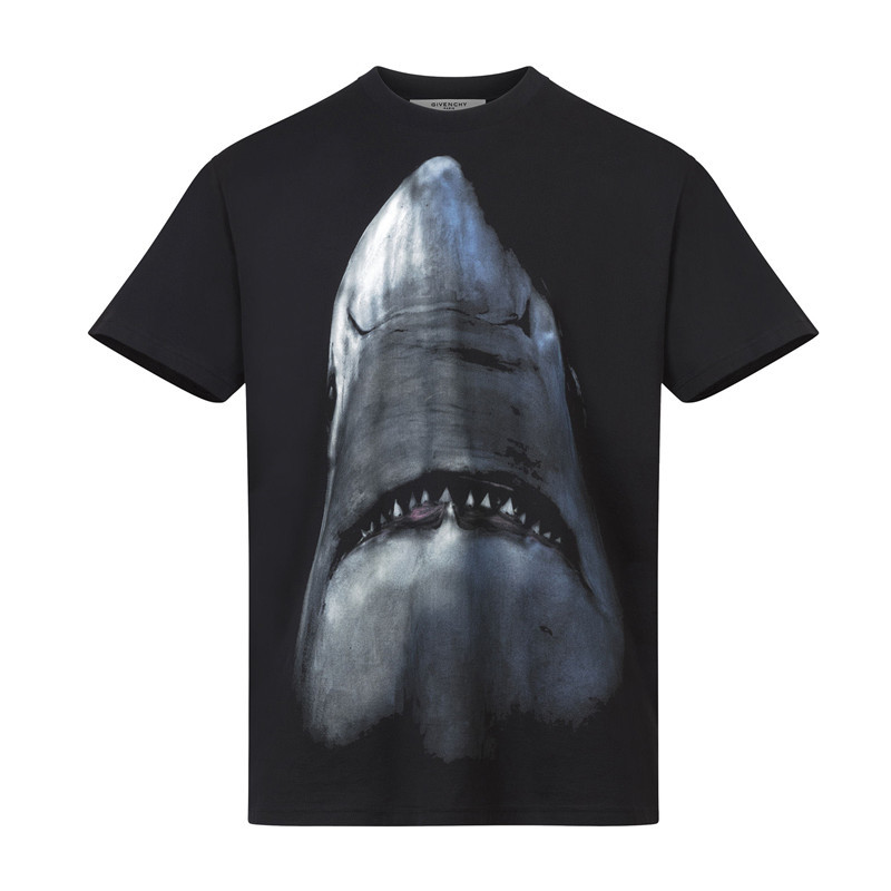 givenchy/纪梵希 18秋冬新款 男士黑色平针织短袖t恤胸前饰有鲨鱼印花
