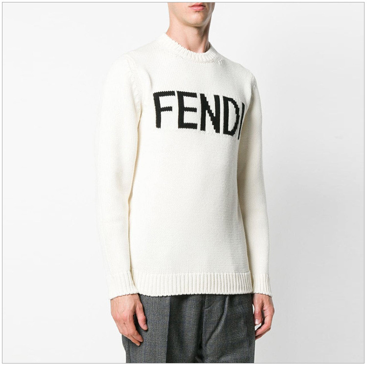 fendi/芬迪 男士拼色羊毛logo刺绣时尚圆领毛衣针织衣