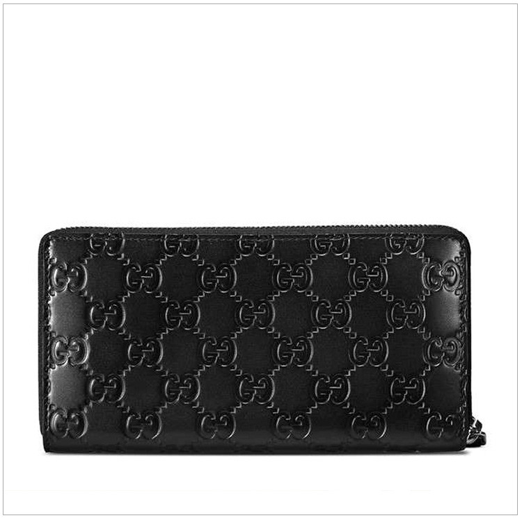 gucci 古驰 男士黑色小牛皮暗纹长款钱夹钱包