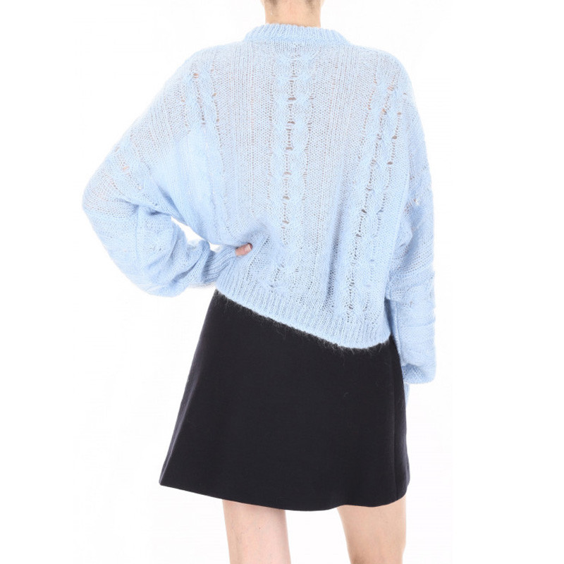 miumiu/缪缪 18秋冬女装新款 马海毛混纺羊毛套头衫蓝色针织衫/毛衣