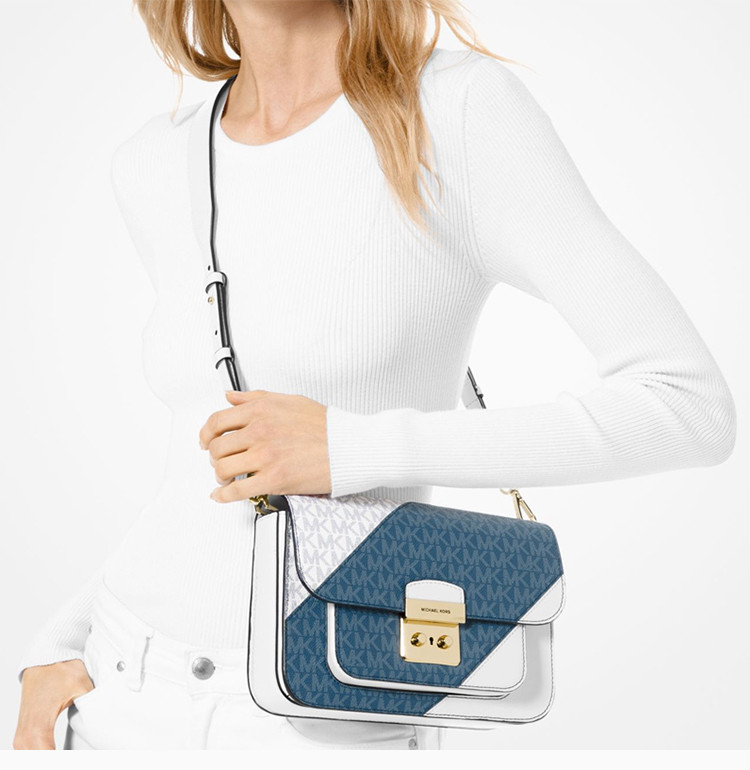 michael kors 迈克·科尔斯 20春夏 女士拼色牛皮mk印花单肩包斜挎包