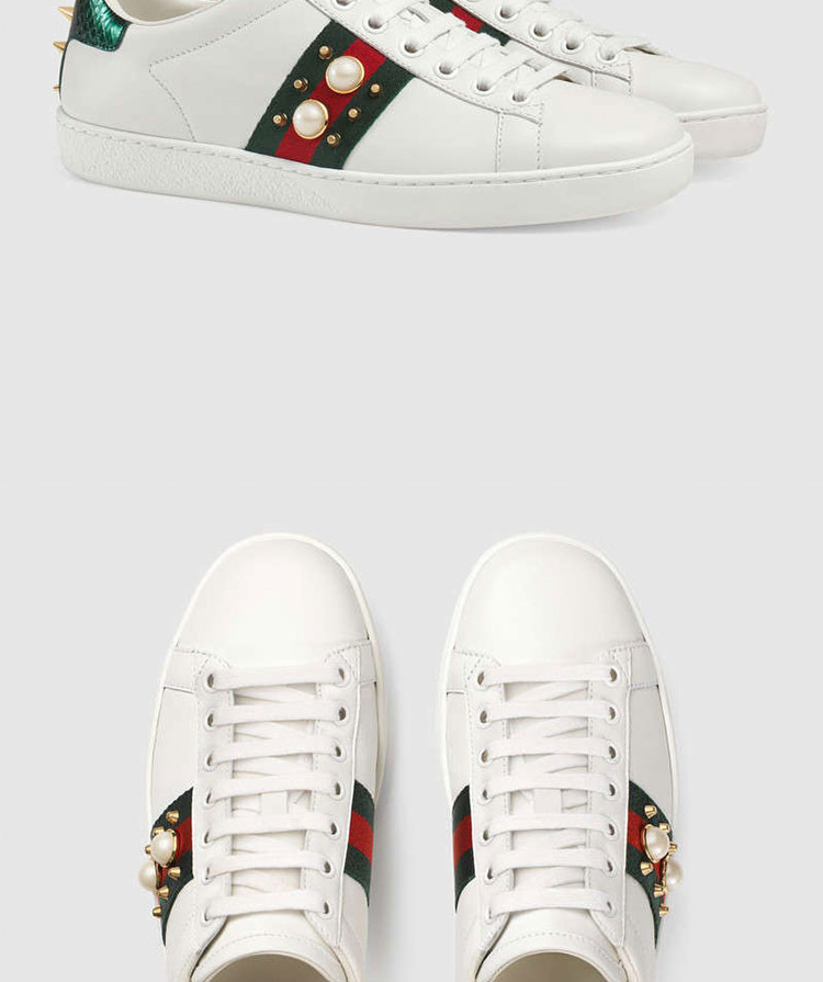 gucci/古驰  平跟鞋女士珍珠小白鞋 431887 a38g0 9064