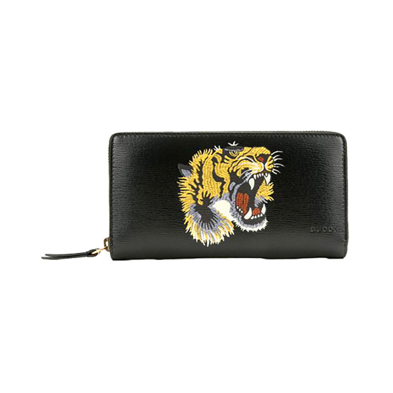 gucci/古驰 虎头印花长款男士黑色牛皮钱包#451273 dun1t 1058