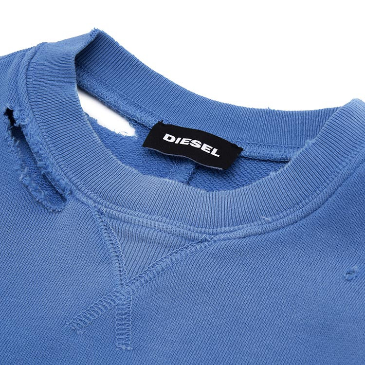 【米兰仓现货速发】 diesel/迪赛 圆领 短袖 露肩 湛蓝色 破洞效果
