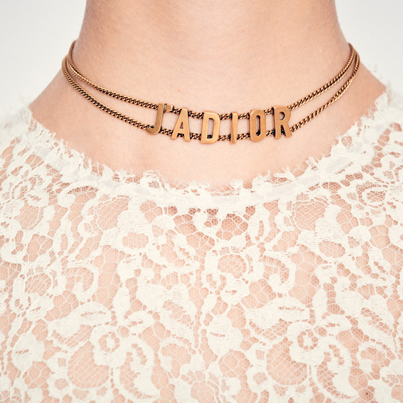 【包邮包税】dior/迪奥 新款jadior镀金复古金属双链字母项圈 n0424