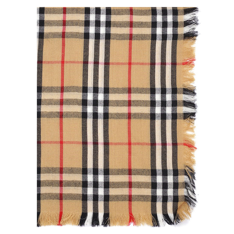 burberry/博柏利 格纹流苏羊绒中性款式围巾#4076807卡其 均码
