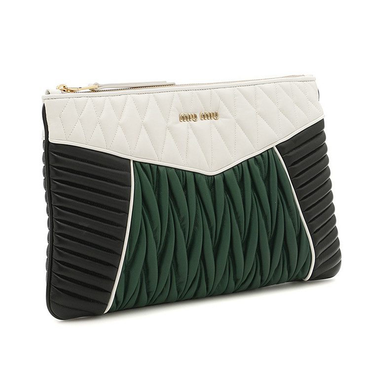 miumiu(缪缪) 女士蓝绿混色羊皮褶皱手拿包 拼色