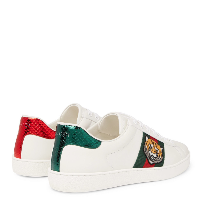 gucci/古驰 男士白色皮革刺绣虎头休闲运动鞋 457132 a38g0 9064