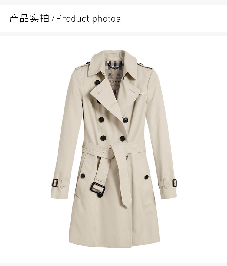 【包邮包税】burberry 巴宝莉 女士米色纯棉中长款风衣 4013312