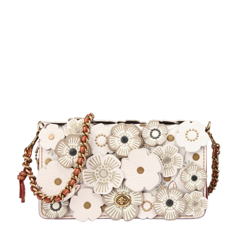 【包税】coach蔻驰1941-系列dinky牛皮茶玫瑰贴花女包单肩斜挎包白