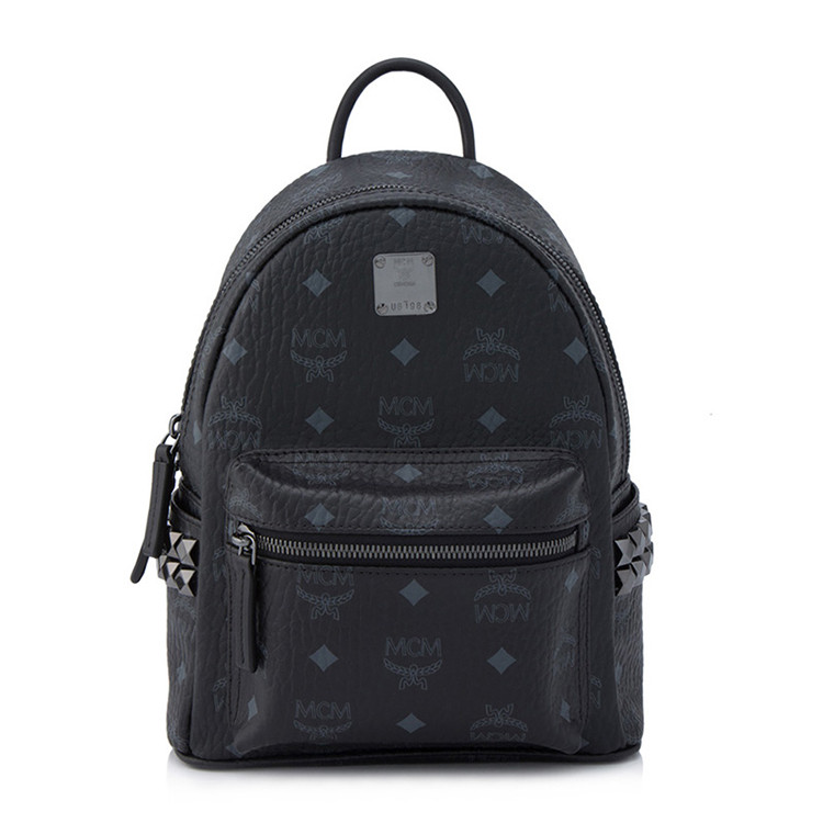 mcm(mcm) #黑色pvc配皮侧铆钉小号双肩包