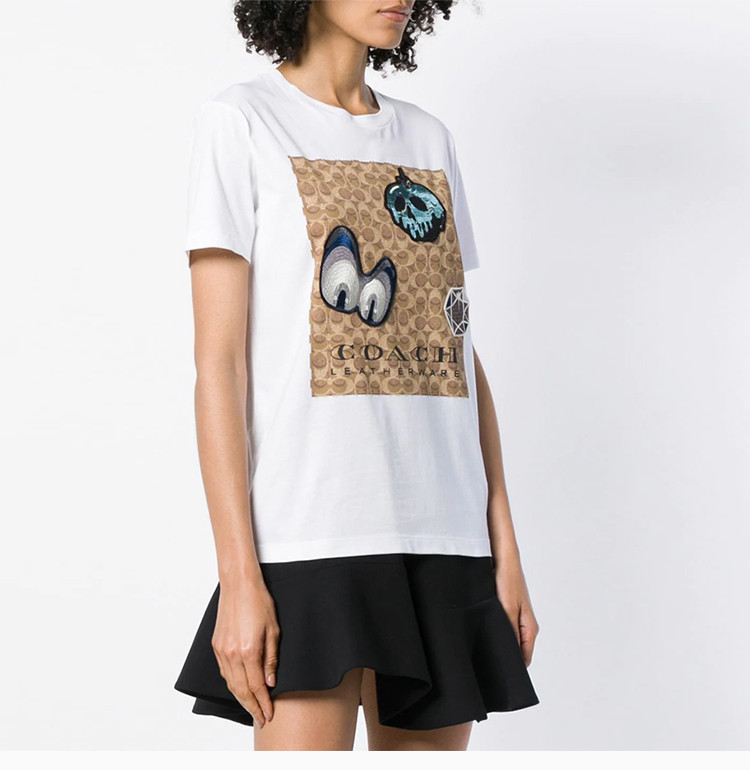coach 蔻驰 女士白色棉质图案短袖半袖t恤