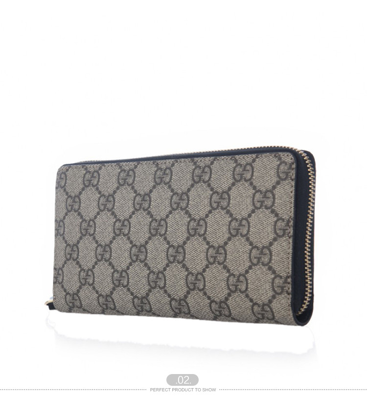 gucci/古驰 女士米色帆布/配皮时尚logo印花拉链长款钱包 410102