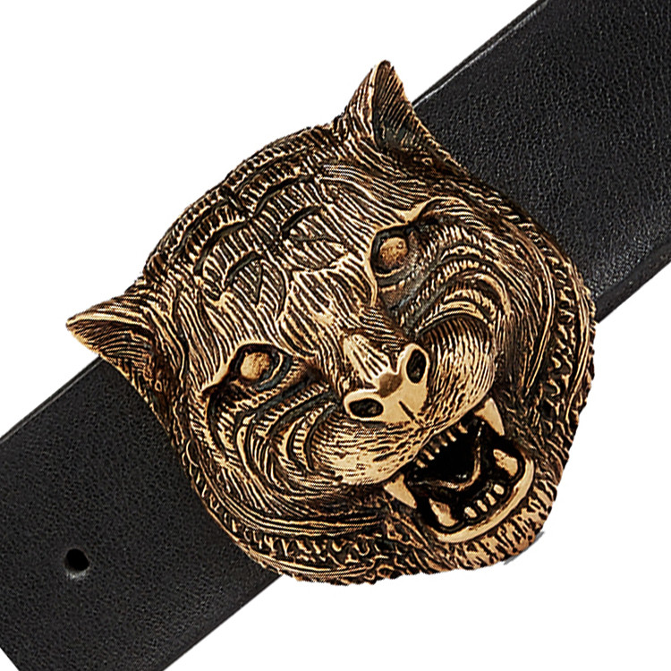 gucci/古驰 虎头扣黑色压花 腰带 407052 cve0t 1000