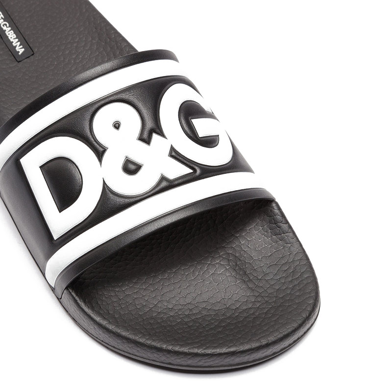 &gabbana/杜嘉班纳【18春夏】新款男士黑色小牛皮印花字母橡胶拖鞋