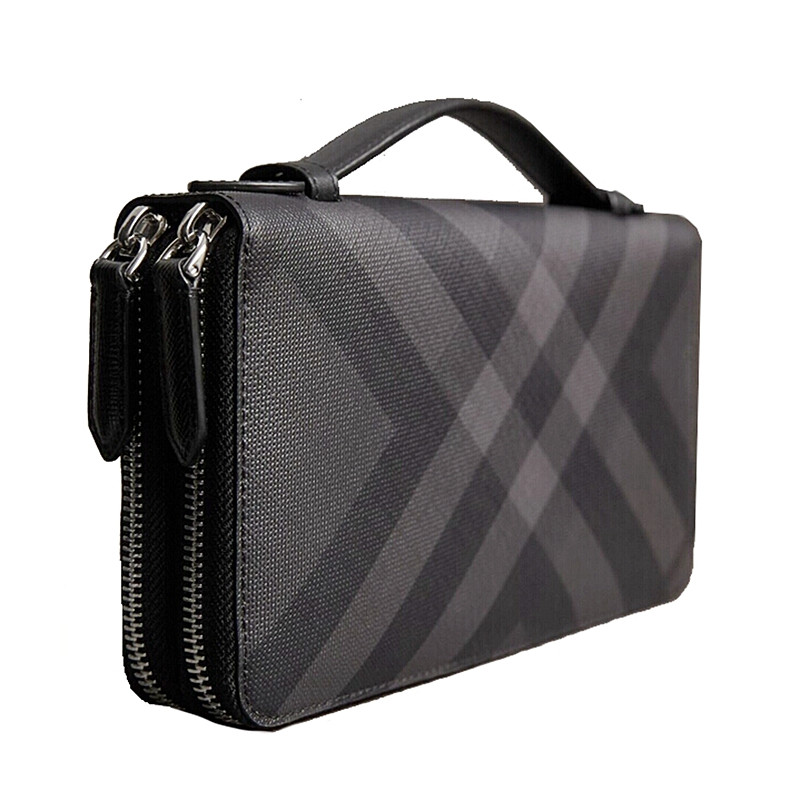 burberry巴宝莉 男士黑色pvc格纹钱包手拿包 40564234056423-msb