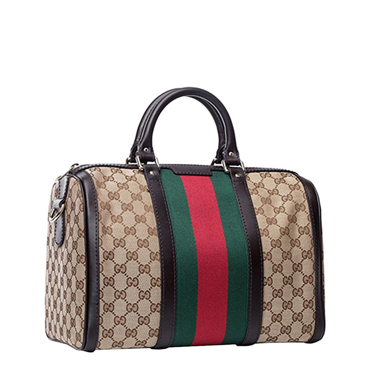 gucci/古驰 2018新款中性款式条纹帆布/配皮大号手提包247205