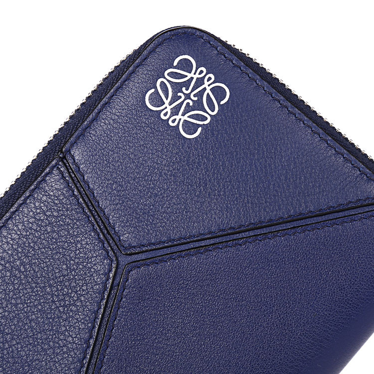 loewe/罗意威牛皮女士内外彩色拼接图案长款拉链钱包122n89蓝青色