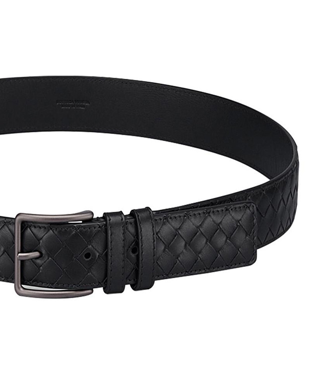 bottega veneta/葆蝶家 真皮编织针扣式黑色男士腰带173784