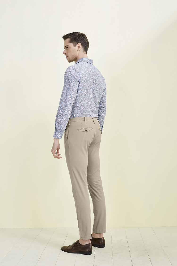 tombolini/东博利尼男士休闲裤米色修身版棉质商务时尚百塔休闲长裤