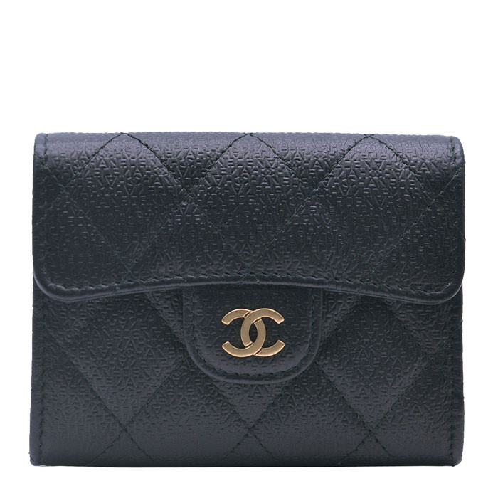 chanel/香奈儿 女士黑色chanel压纹牛皮短款零钱包 卡包