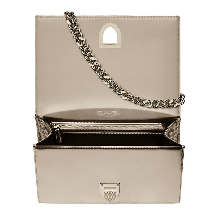 dior/迪奥 女士diorama香槟色金属光泽藤格纹图案小牛皮手提包 单肩包