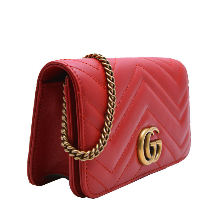 gucci/古驰 女士牛皮gg marmont红色链条包 斜挎包 *488426*