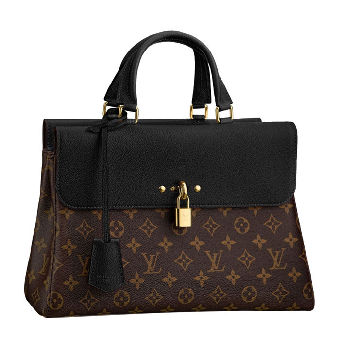louis vuitton/路易威登 女士黑色牛皮拼老花帆布 venus 手提包 单肩