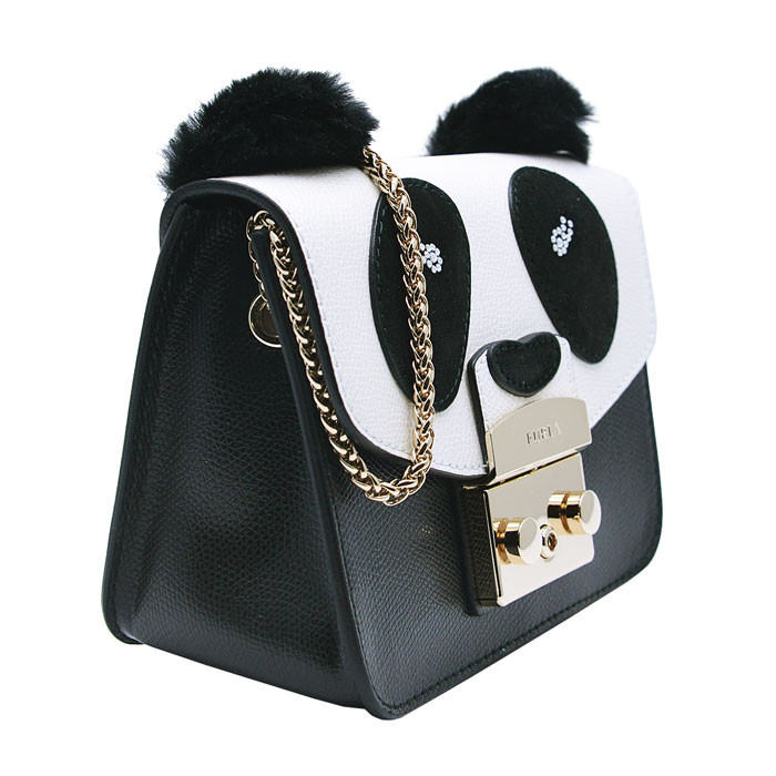 furla/芙拉 女士黑白熊猫限定系列metropolis 牛皮革迷你斜挎包 单肩