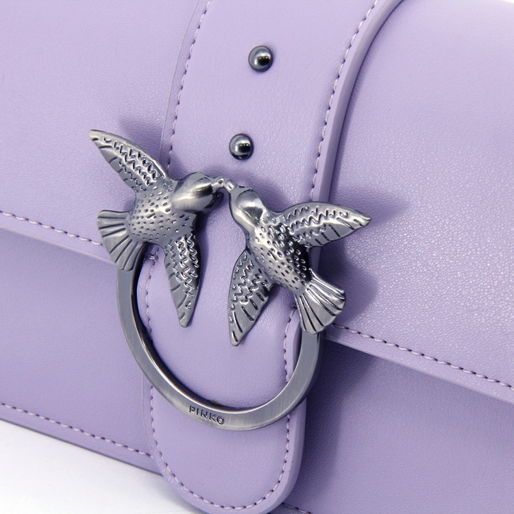 "瑕疵折扣" pinko/品高 女士新款经典双飞燕浅紫色牛皮燕子包/单肩包