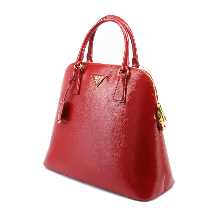 prada/普拉达 女士红色经典十字纹大号小牛皮贝壳包手提包 w2017pr0