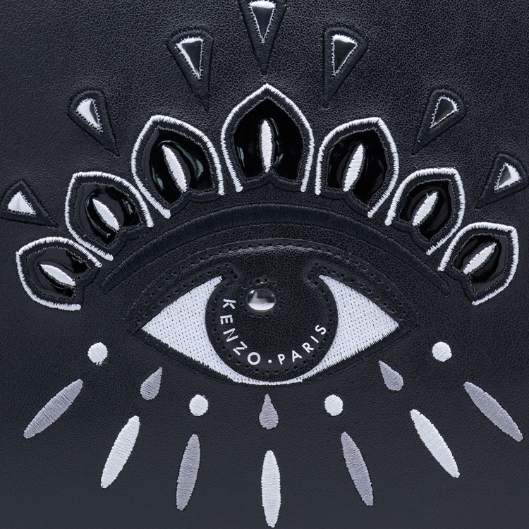 kenzo/高田贤三 新款中性款式刺绣大眼睛图案黑色牛皮手拿包 f852p